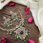 Vriksham Oval Dual Peacock Stone Victorian Hasli Choker-Green-G16273